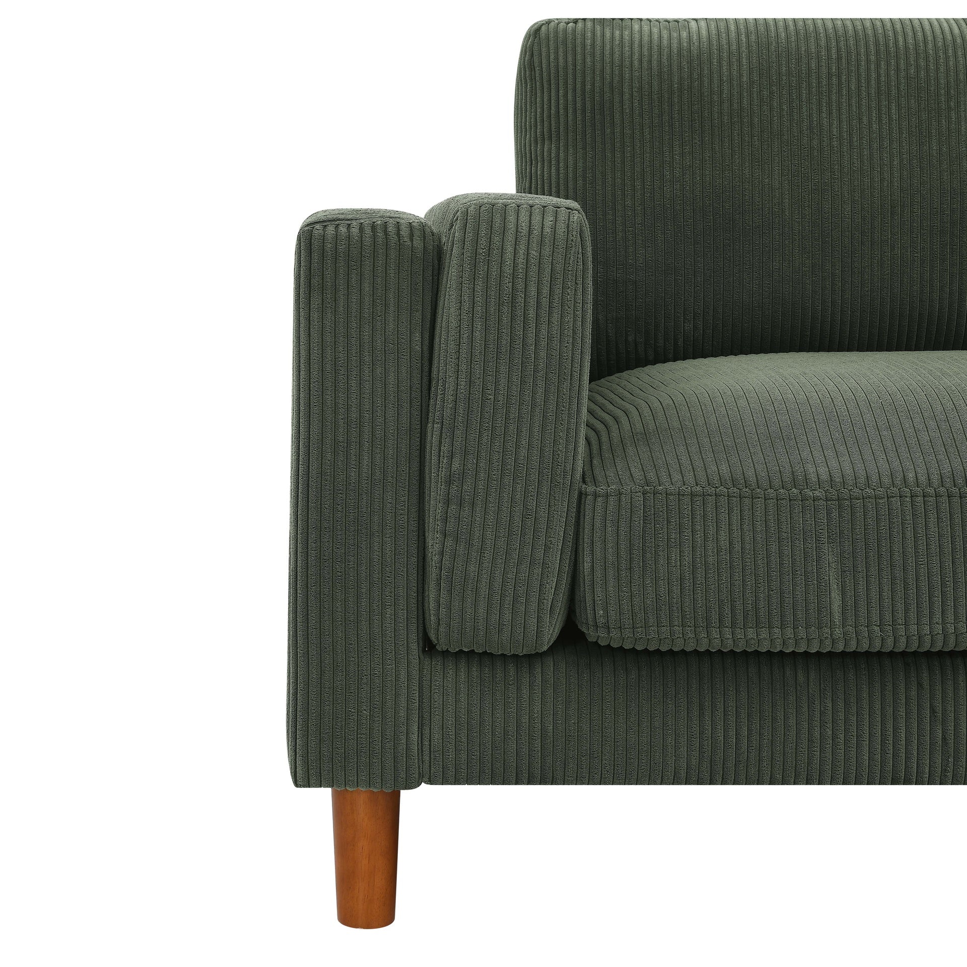 Corduroy Upholstered Square Arm Sofa with Wooden Legs