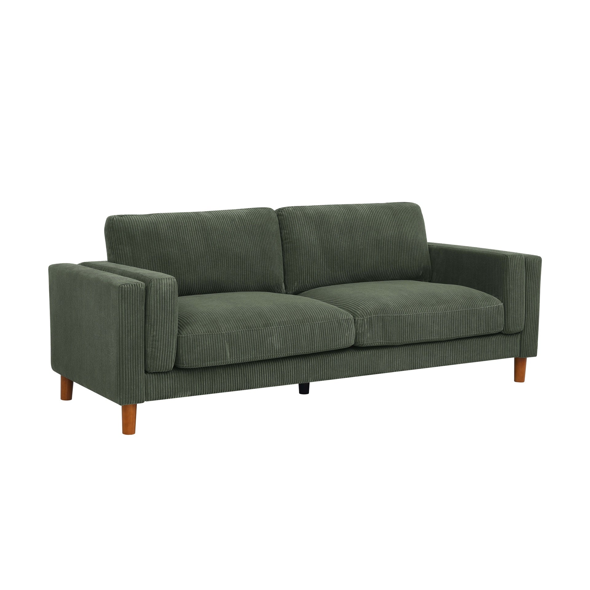 Corduroy Upholstered Square Arm Sofa with Wooden Legs