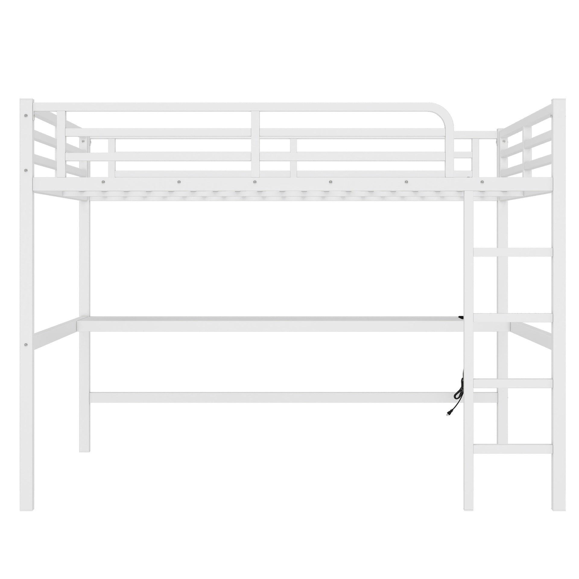 Metal Queen Size Loft Bed with Power Outlet and LED Lighted, Space-Saving, Noise Reduced, White
