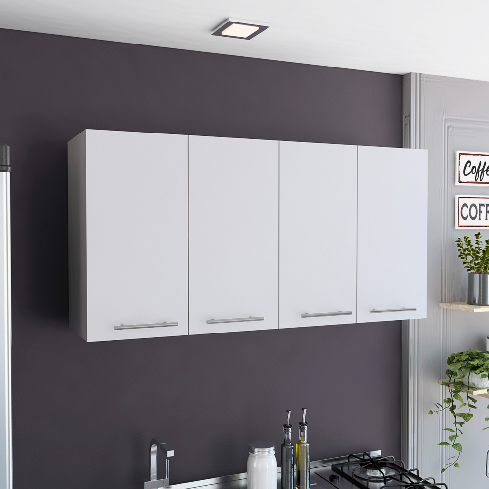 Wall Cabinet 24" H, four Doors, with two internal Shelves and internal plate and glass organizer, white