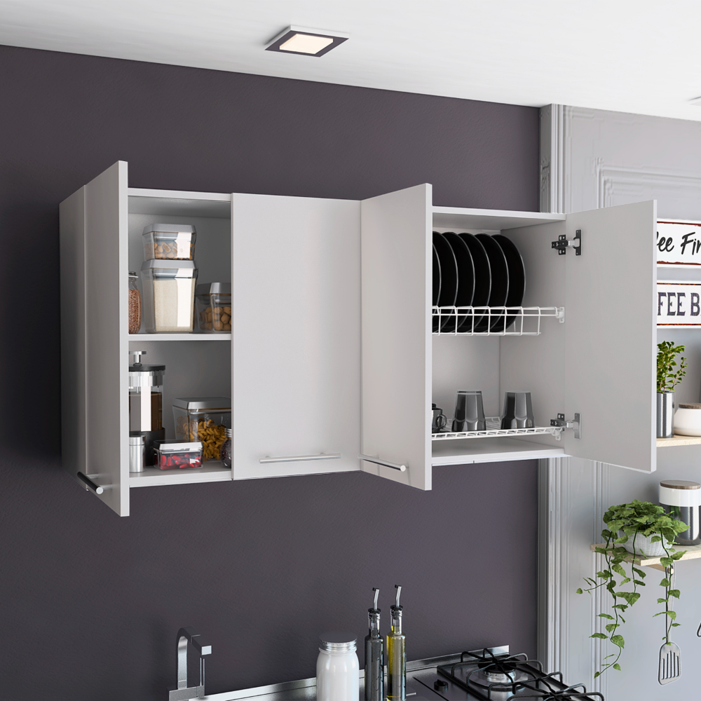 Wall Cabinet 24" H, four Doors, with two internal Shelves and internal plate and glass organizer, white