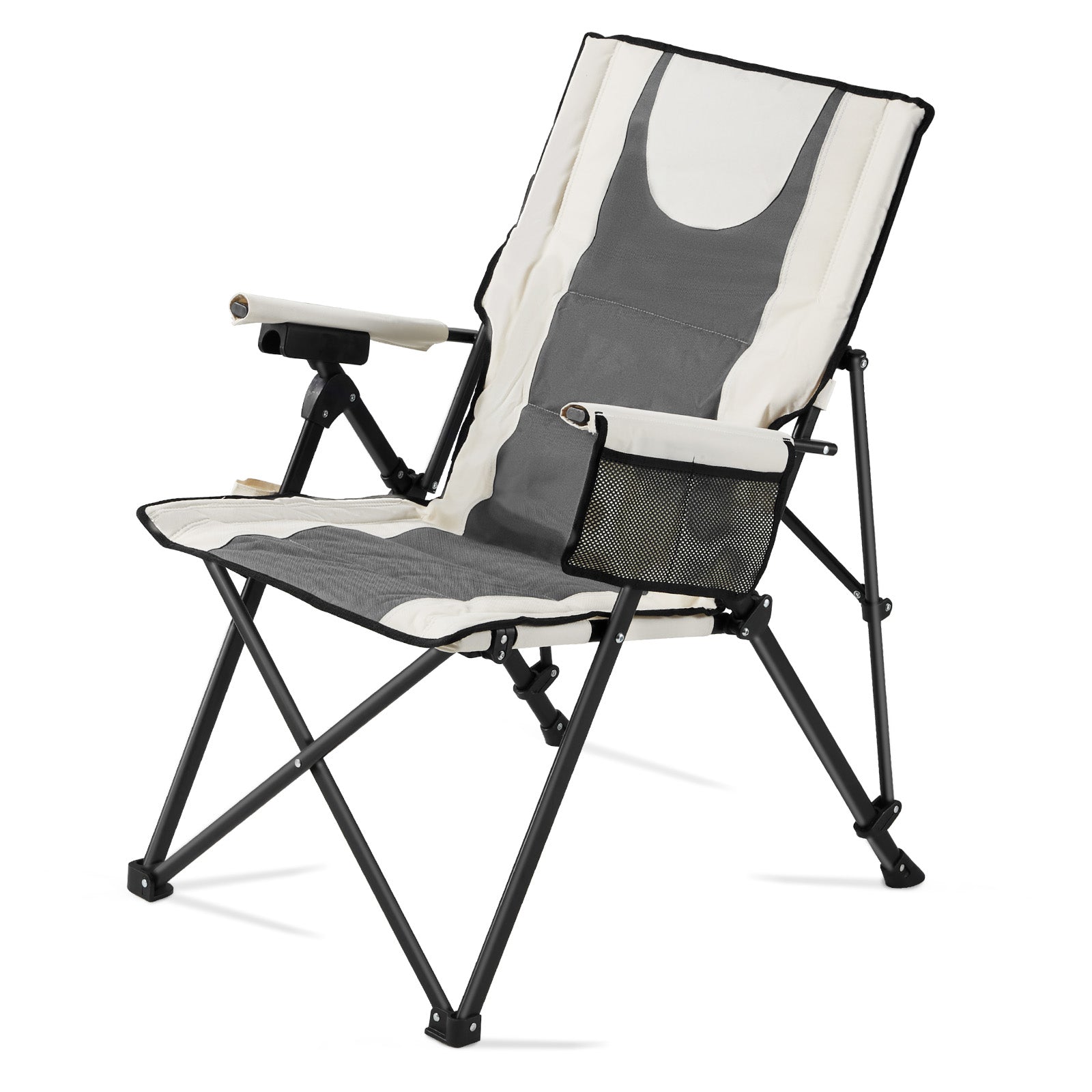 Folding Camping Chair, 3 Reclining Positions, Outdoor High Back Camping Chair, 260lbs Weight Capacity, Full Padded Beach Chairs with Armrest & Headrest, Portable Lawn Chairs for Sports Travel