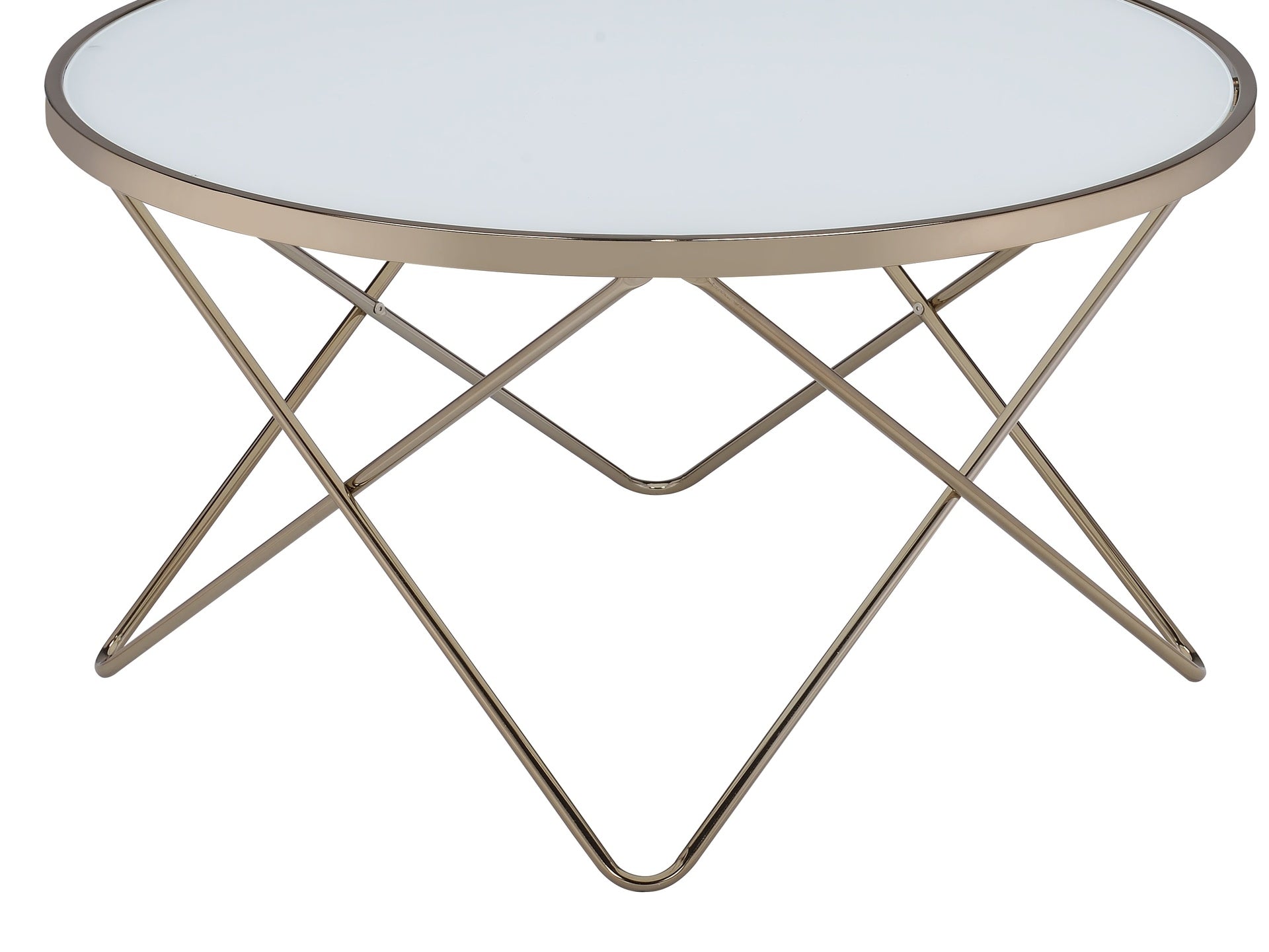 1pc Coffee Table Champagne Finish Frame Round Frosted Glass Top Mid-Century Modern Design Living Room Furniture