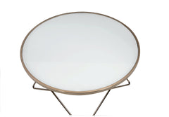 1pc Coffee Table Champagne Finish Frame Round Frosted Glass Top Mid-Century Modern Design Living Room Furniture