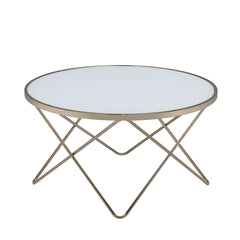 1pc Coffee Table Champagne Finish Frame Round Frosted Glass Top Mid-Century Modern Design Living Room Furniture
