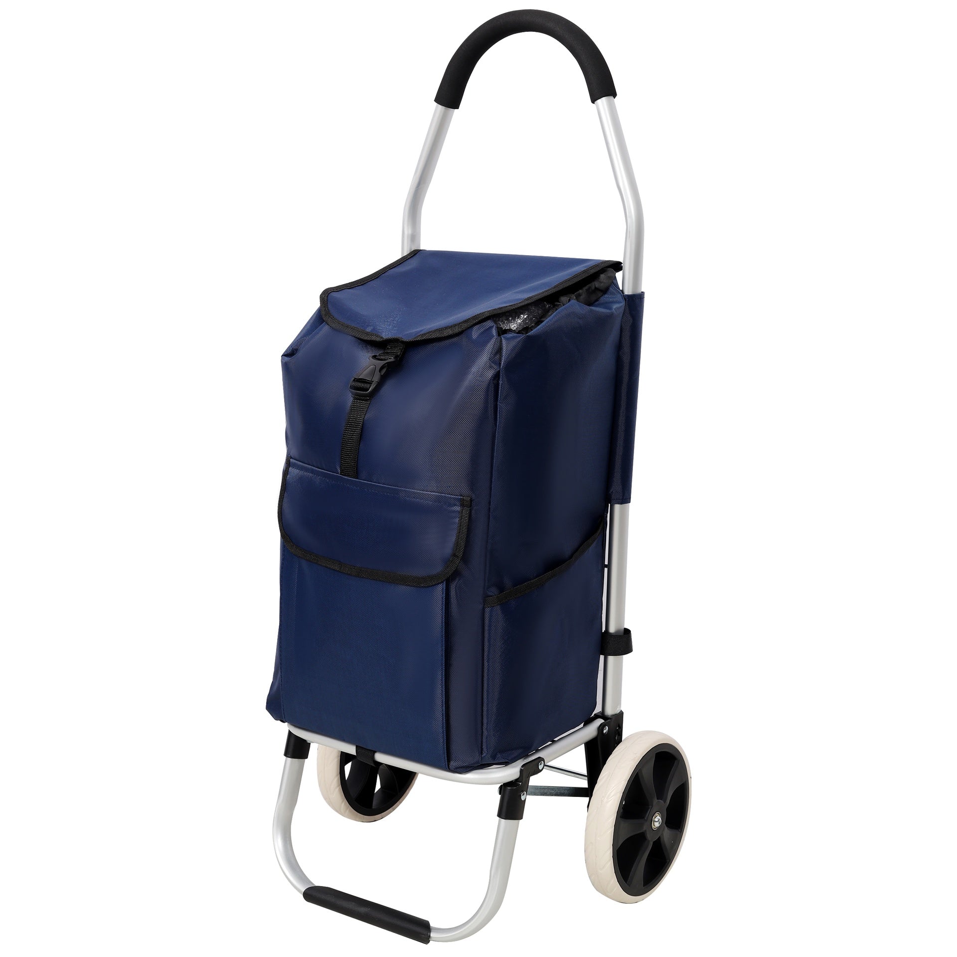 Shopping Trolley with Wheels,Trolley Black Foldable Shopping Cart,Removable Shopping Oxford Waterproof Bag,Blue