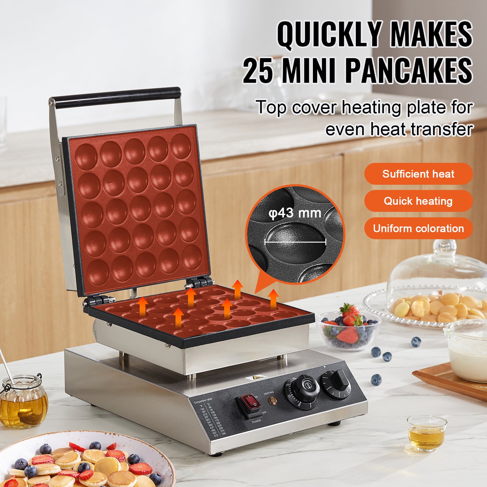 25PCS 43mm Mini Dutch Pancake Maker Commercial Dorayaki Baker 1700W