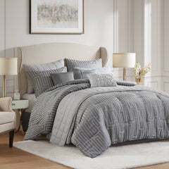 10 PCS King Luxury Jacquard Comforter Set Grey