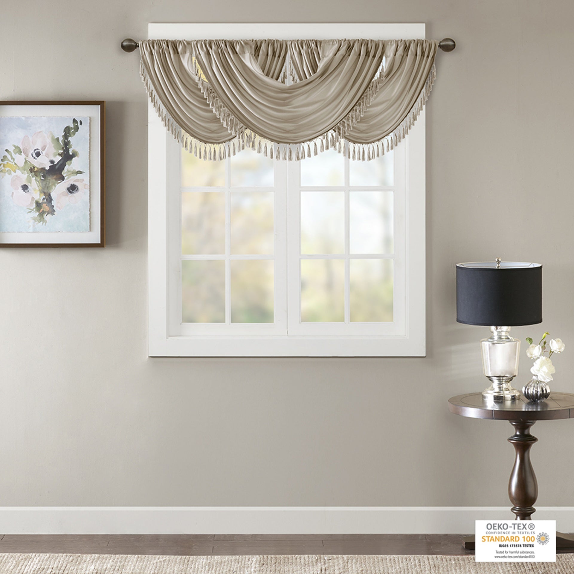 Faux Silk Waterfall Embellished Valance Champagne 38x46"