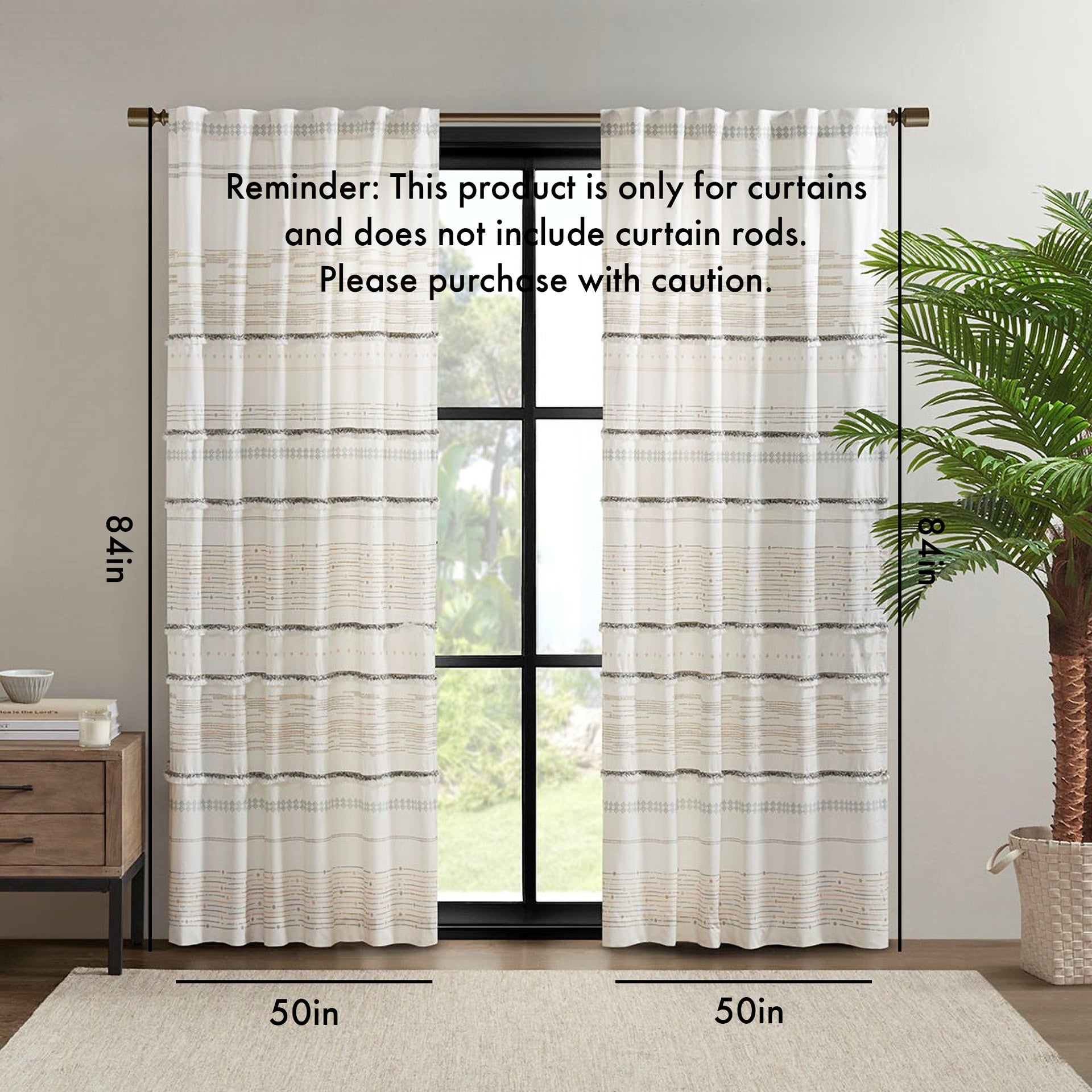 Cotton Printed Curtain Panel with tassel trim and Lining(Only 1 Pc Panel)