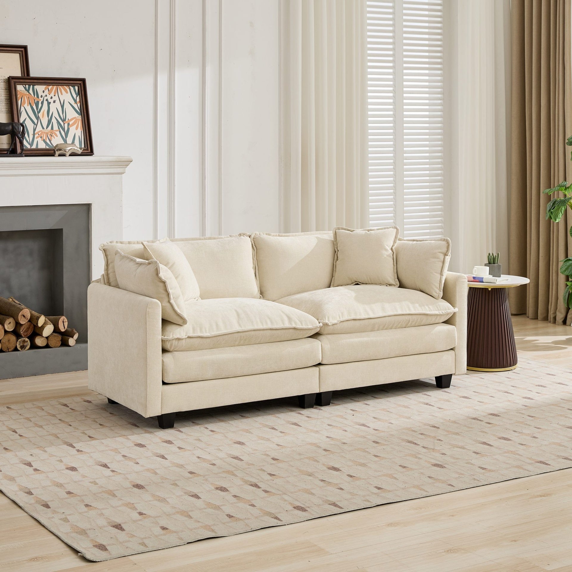 Cloud Sofa LoveSeat (Ottoman is not included), Modern Sectional Couch, for Living Room Bedroom and Apartment, Comfy Double Layer Upholstered Seat Cushion, Breathable Chenille Fabric, Beige,SW5012BG