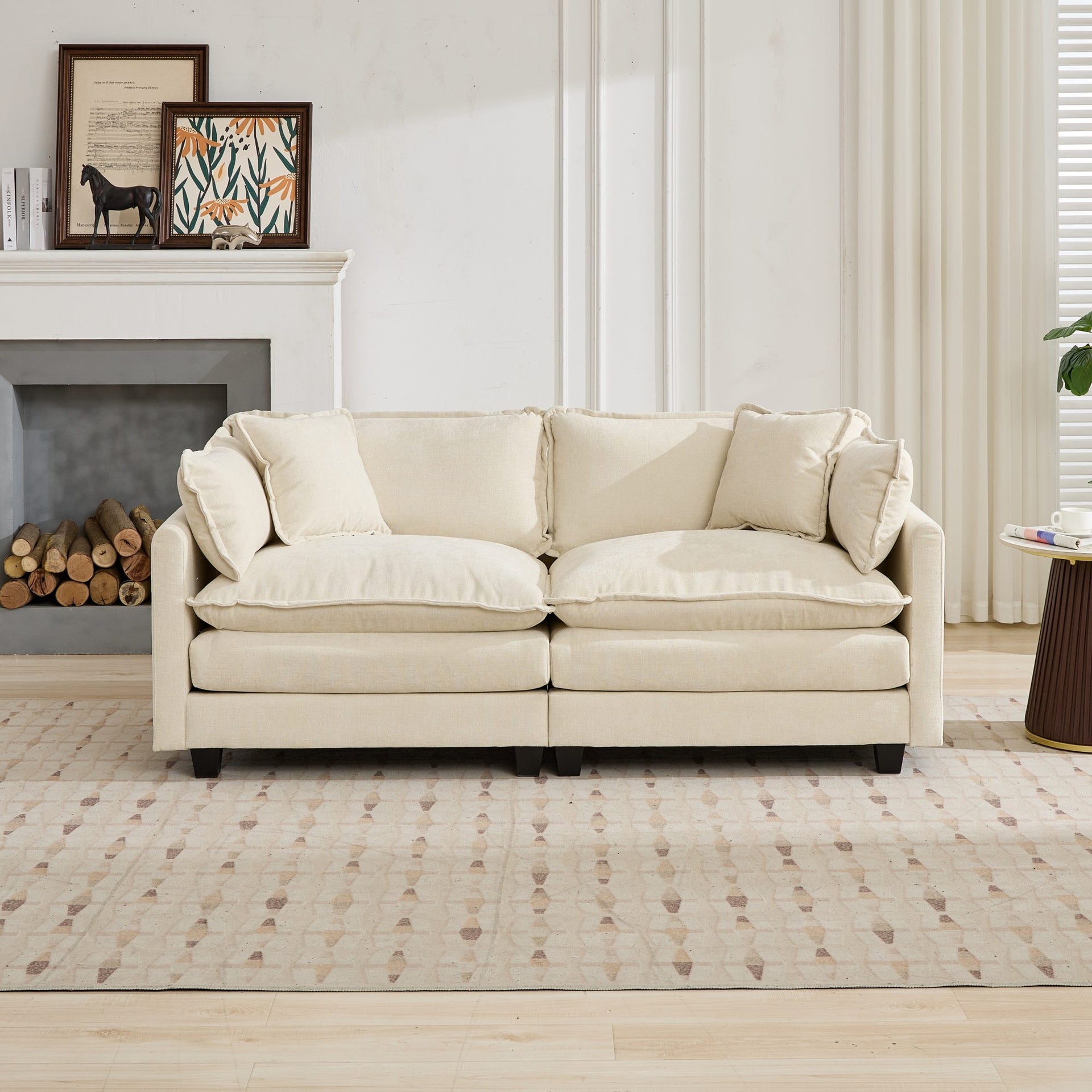 Cloud Sofa LoveSeat (Ottoman is not included), Modern Sectional Couch, for Living Room Bedroom and Apartment, Comfy Double Layer Upholstered Seat Cushion, Breathable Chenille Fabric, Beige,SW5012BG