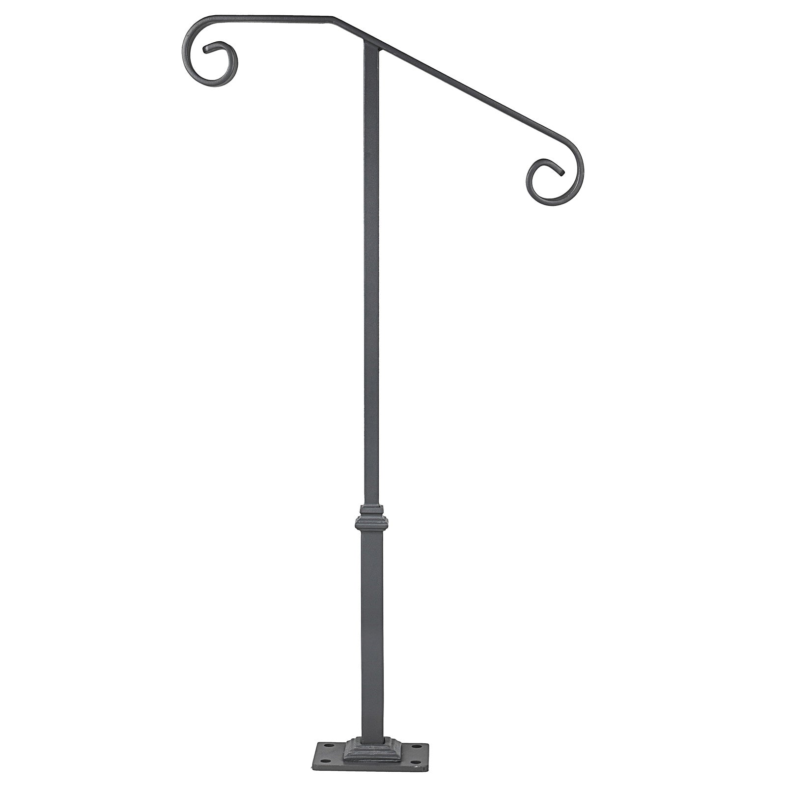 Handrails for Outdoor Steps, Fit 1 or 2 Steps Outdoor Stair Railing, Single Post Wrought Iron Handrail, Gray Transitional Porch Railings for Concrete Steps or Wooden Stairs with Base