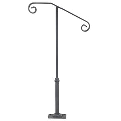 Handrails for Outdoor Steps, Fit 1 or 2 Steps Outdoor Stair Railing, Single Post Wrought Iron Handrail, Gray Transitional Porch Railings for Concrete Steps or Wooden Stairs with Base