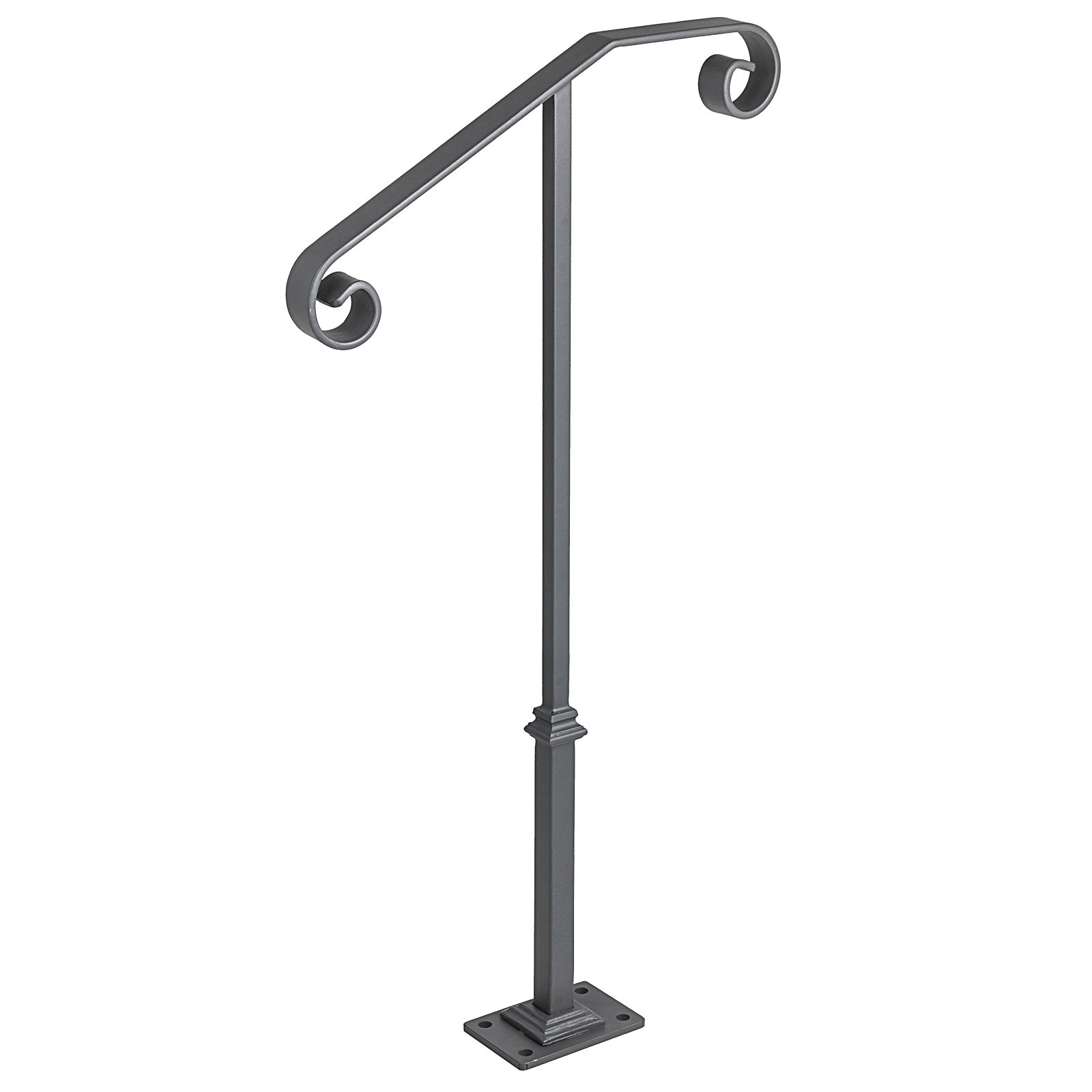 Handrails for Outdoor Steps, Fit 1 or 2 Steps Outdoor Stair Railing, Single Post Wrought Iron Handrail, Gray Transitional Porch Railings for Concrete Steps or Wooden Stairs with Base