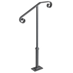 Handrails for Outdoor Steps, Fit 1 or 2 Steps Outdoor Stair Railing, Single Post Wrought Iron Handrail, Gray Transitional Porch Railings for Concrete Steps or Wooden Stairs with Base