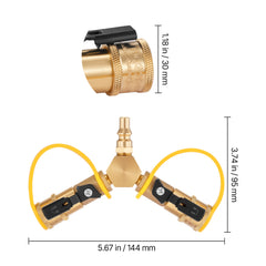 RV Propane Quick Connect Y Splitter Adapter with Shutoff Valve, 2 Way 1/4 inch Quick Disconnect Kit, Fits for RV Trailer, Quick Connect Propane Hose Connect to Motorhome Tabletop Camping Grill