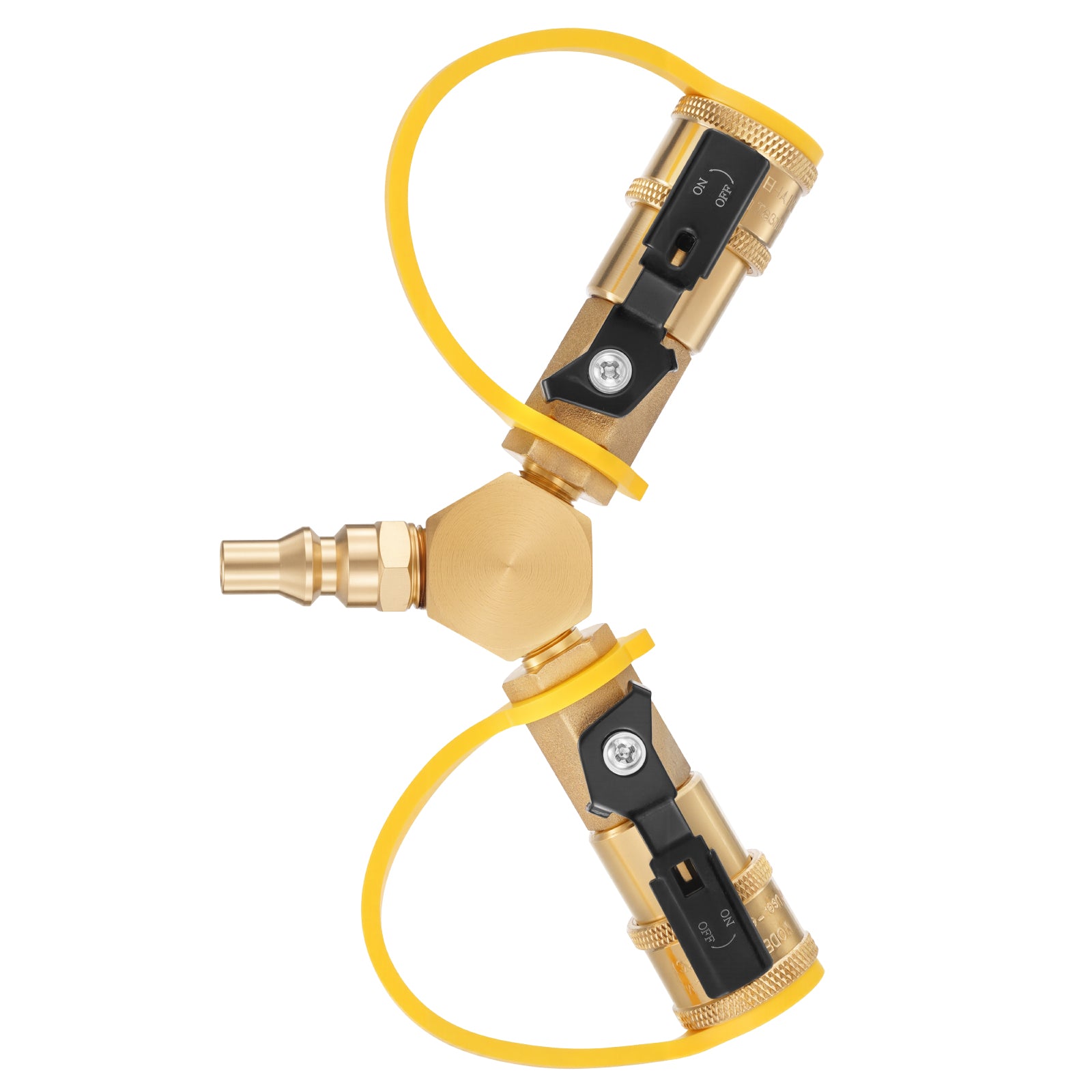 RV Propane Quick Connect Y Splitter Adapter with Shutoff Valve, 2 Way 1/4 inch Quick Disconnect Kit, Fits for RV Trailer, Quick Connect Propane Hose Connect to Motorhome Tabletop Camping Grill