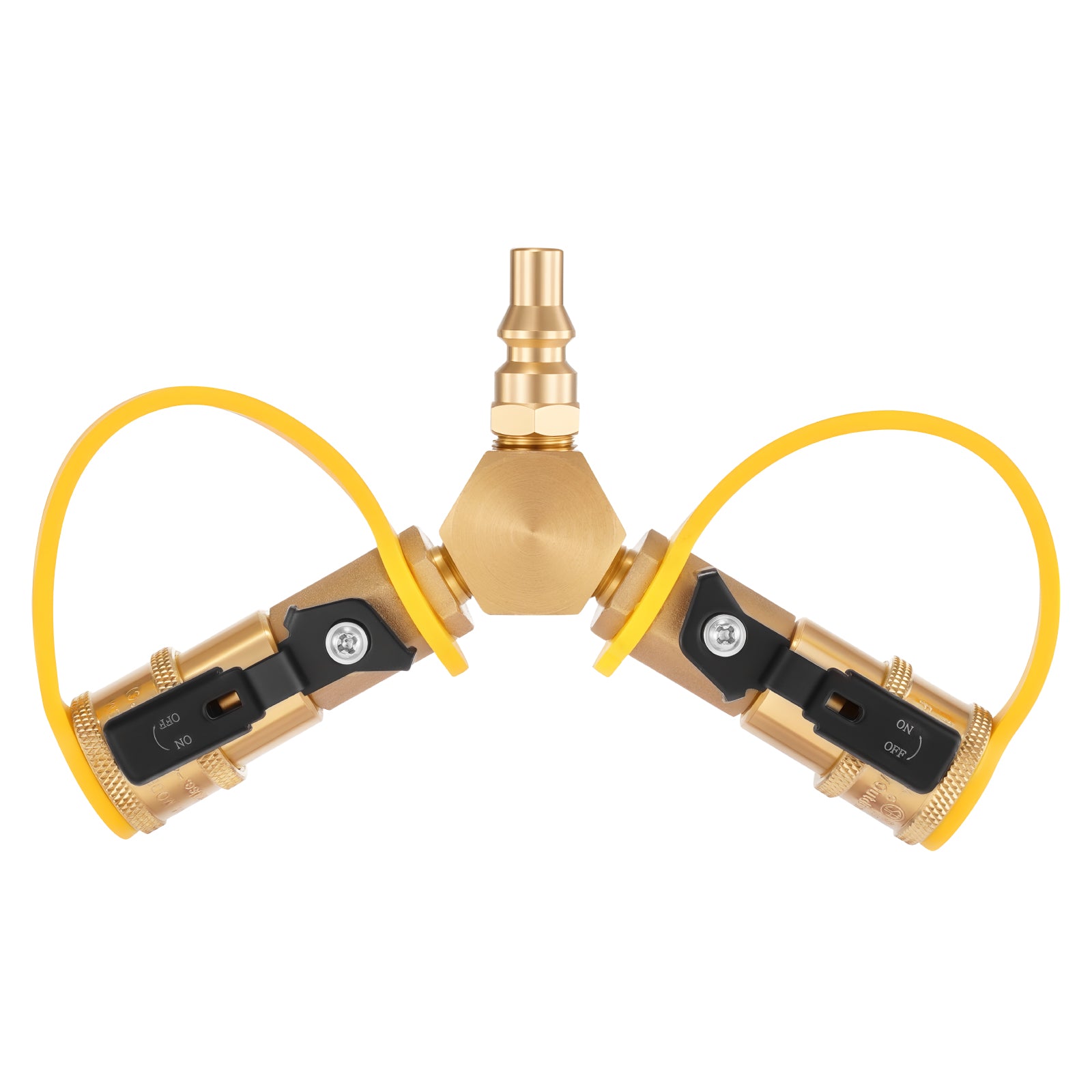 RV Propane Quick Connect Y Splitter Adapter with Shutoff Valve, 2 Way 1/4 inch Quick Disconnect Kit, Fits for RV Trailer, Quick Connect Propane Hose Connect to Motorhome Tabletop Camping Grill