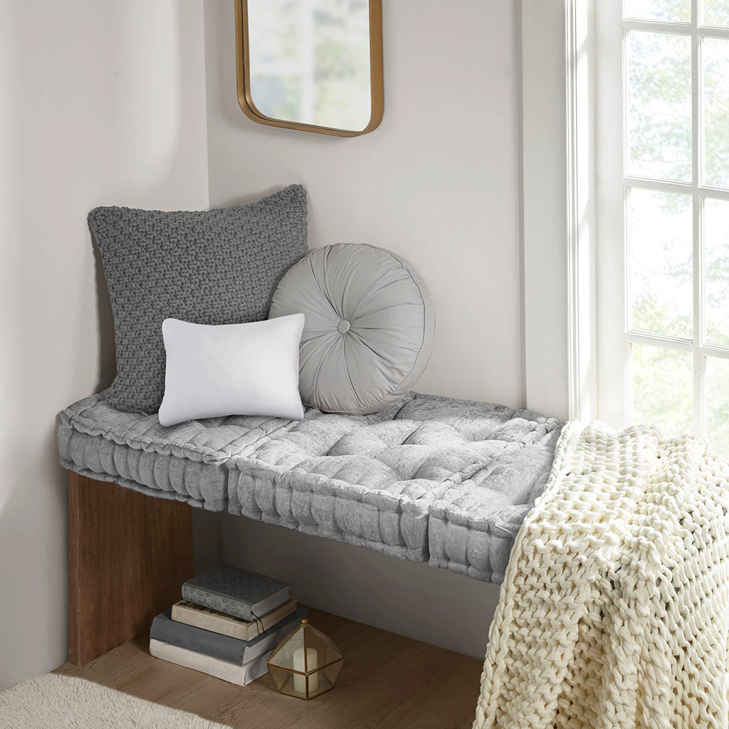 Poly Chenille Square Floor Pillow Cushion Grey 20x20"