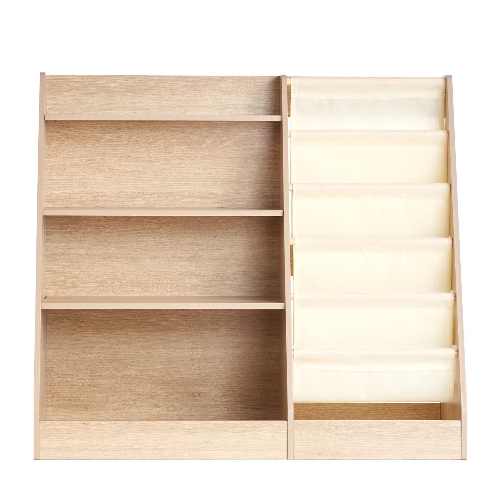 Wooden Kids Bookshelf 4-Tier, Toy Storage Organizer for Toddler, Book Shelf for Kids Rooms with 6-Layer Sling Book Rack, Baby Book Storage Shelves for Kids Room, Playroom, Kindergarten, Nursery