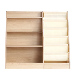 Wooden Kids Bookshelf 4-Tier, Toy Storage Organizer for Toddler, Book Shelf for Kids Rooms with 6-Layer Sling Book Rack, Baby Book Storage Shelves for Kids Room, Playroom, Kindergarten, Nursery