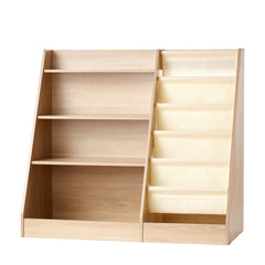Wooden Kids Bookshelf 4-Tier, Toy Storage Organizer for Toddler, Book Shelf for Kids Rooms with 6-Layer Sling Book Rack, Baby Book Storage Shelves for Kids Room, Playroom, Kindergarten, Nursery