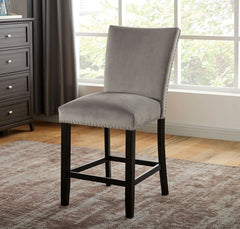 Light Gray Flannelette Contemporary 2pc Dining Counter Height Chairs Nalihead Trim Black Solid wood Legs Dining Room Chairs