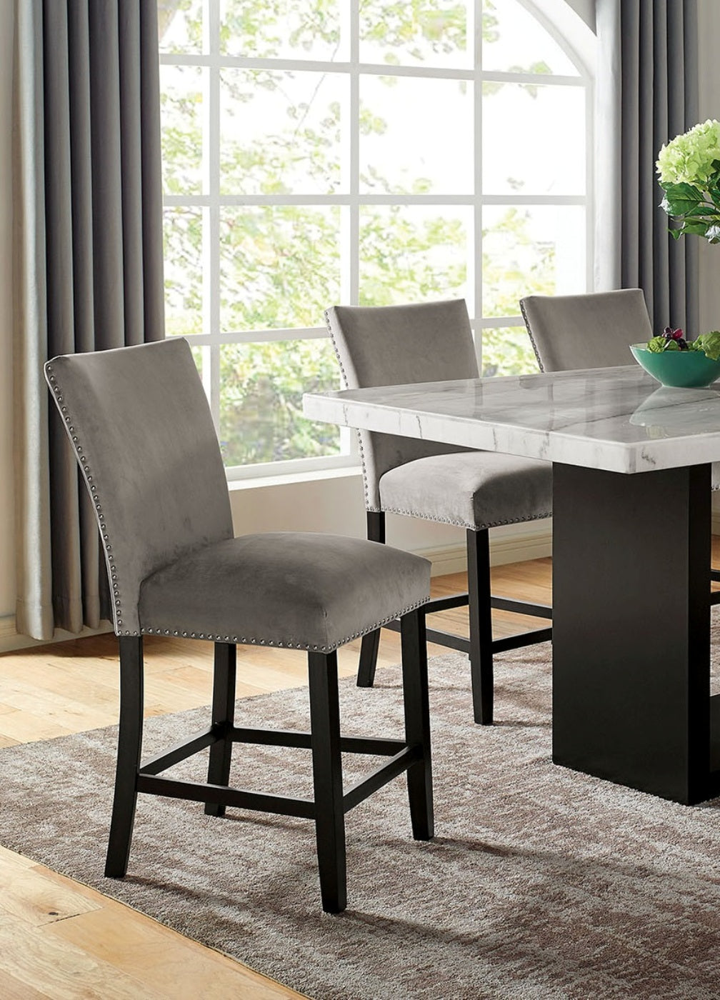 Light Gray Flannelette Contemporary 2pc Dining Counter Height Chairs Nalihead Trim Black Solid wood Legs Dining Room Chairs