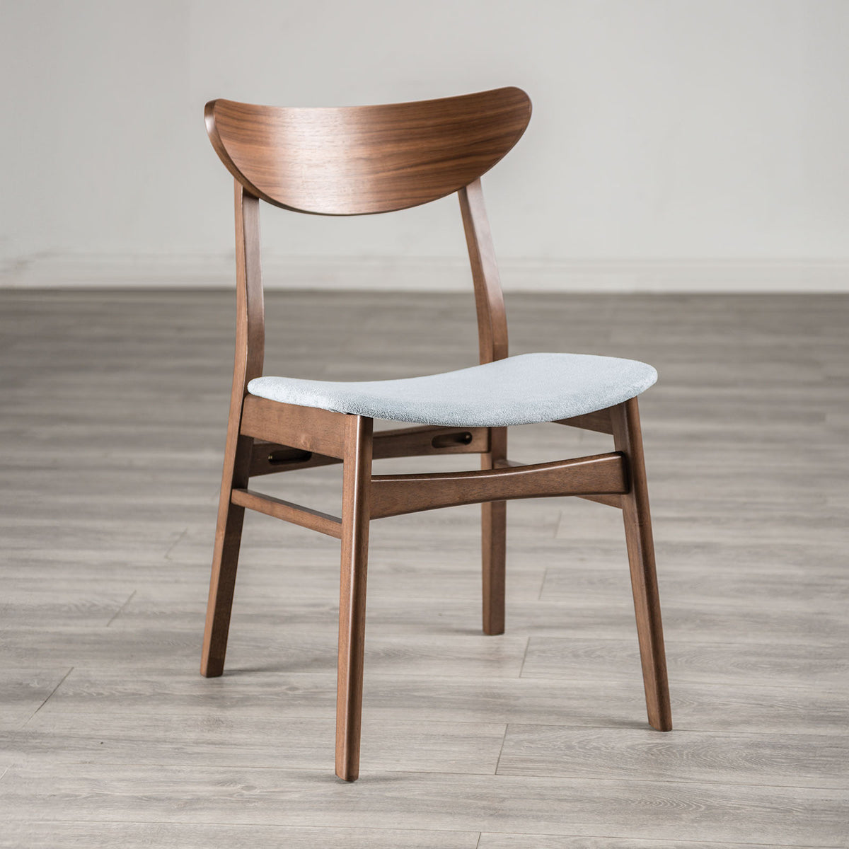 Mid-Century Modern 2pc Side Chair Angled Legs Padded Seat Curved Panel Back Walnut And Light Gray Finish