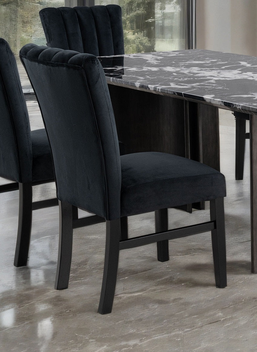 Contemporary Style 2pc Upholstered Side Chair Channel Tufted Back Seat Black Finish Dining Room Furniture