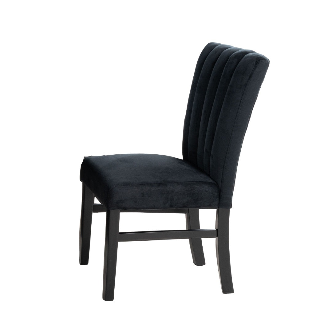 Contemporary Style 2pc Upholstered Side Chair Channel Tufted Back Seat Black Finish Dining Room Furniture