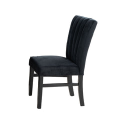 Contemporary Style 2pc Upholstered Side Chair Channel Tufted Back Seat Black Finish Dining Room Furniture