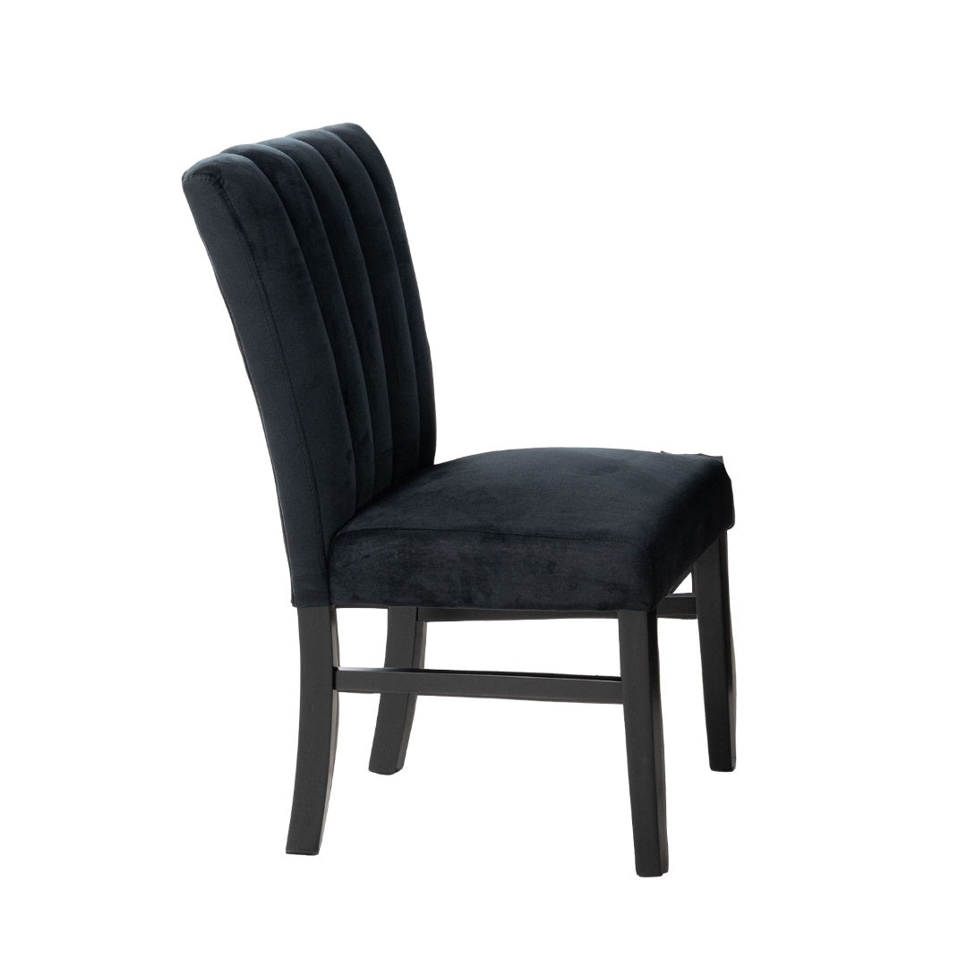 Contemporary Style 2pc Upholstered Side Chair Channel Tufted Back Seat Black Finish Dining Room Furniture
