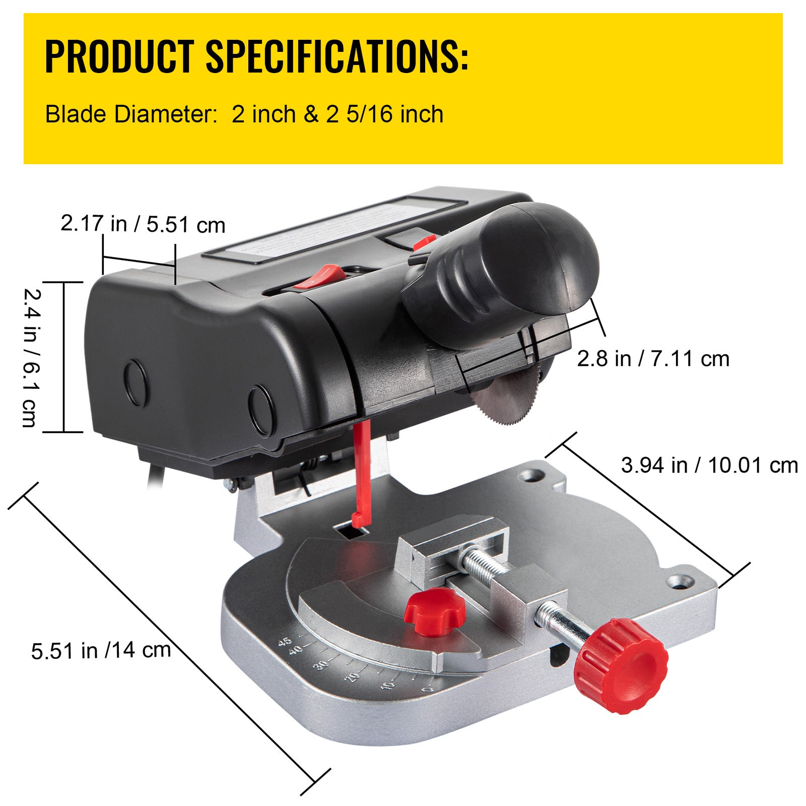 Mini Miter Cut-off Chop Saw, Two 2-5/16" Blade of Steel and Resin with 1/2" Cutting Depth, 0~45° Benchtop Miter Saw for Copper, Aluminum, Wood, Zinc in Hobby Craft
