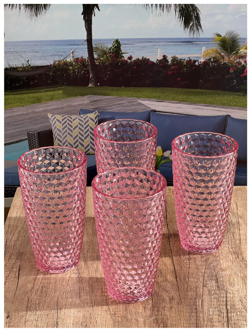 Diamond Cut Acrylic Glasses Drinking Set of 4 (19oz), Plastic Drinking Glasses, BPA Free Cocktail Glasses, Drinkware Set, Drinking Water Glasses