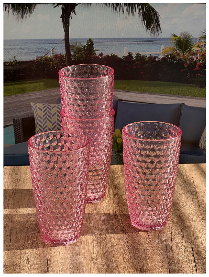 Diamond Cut Acrylic Glasses Drinking Set of 4 (19oz), Plastic Drinking Glasses, BPA Free Cocktail Glasses, Drinkware Set, Drinking Water Glasses