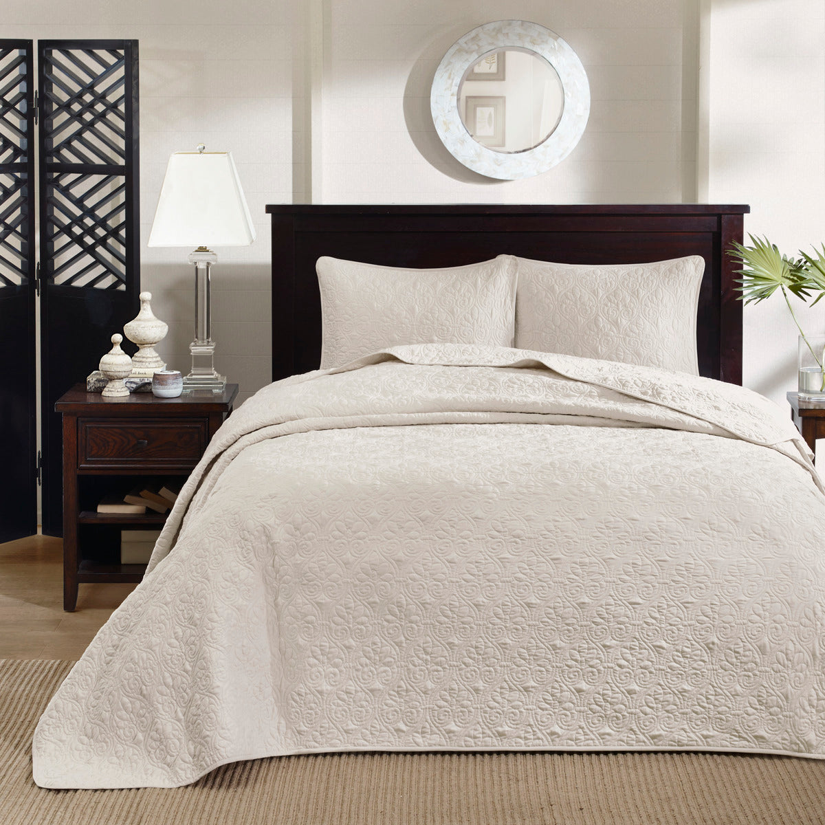 Reversible Bedspread Set Cream Twin