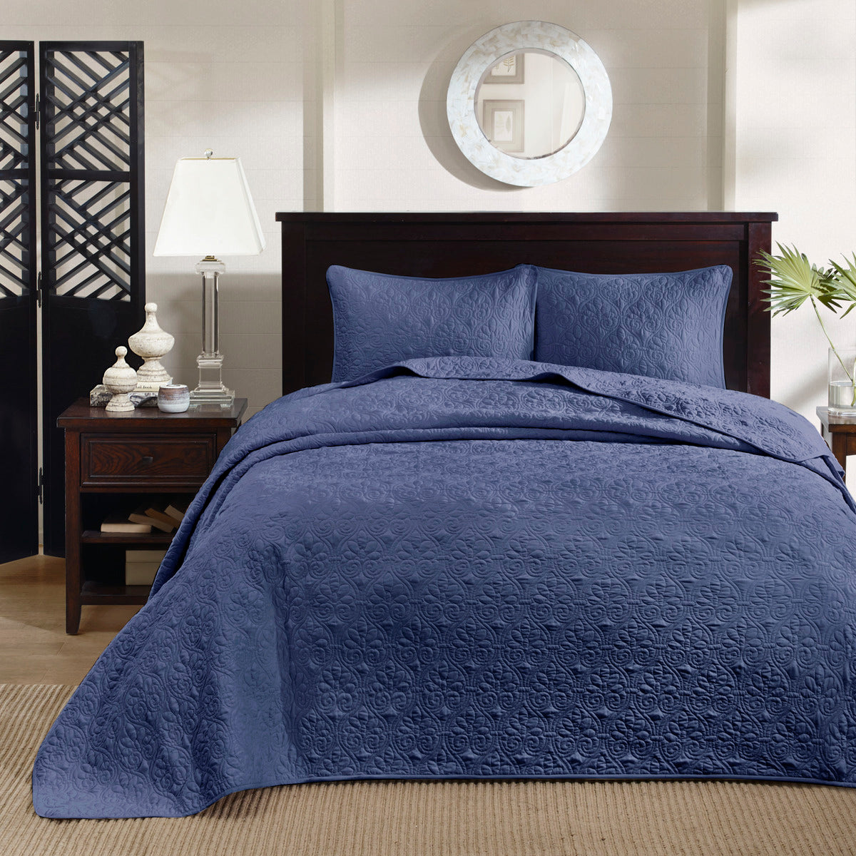 Reversible Quilt Set Navy King/Cal King