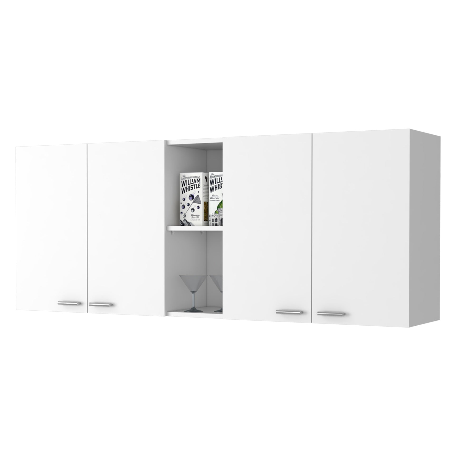 Winslow 150"  Wall Cabinet, Four Doors, Two Divisions, Two Shelves