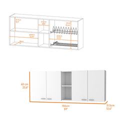 Winslow 150"  Wall Cabinet, Four Doors, Two Divisions, Two Shelves