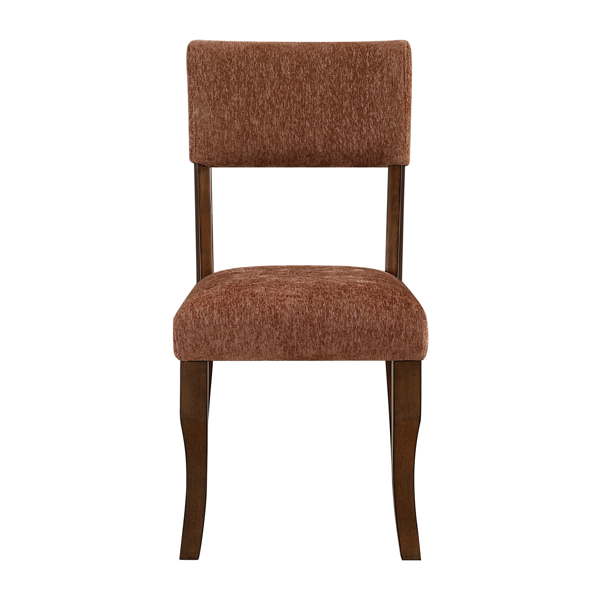 Contemporary Dining Side Chairs Set of 2 Durable Rust Color Chenille Fabric Upholstered Comfort Seat Back Wooden Furniture