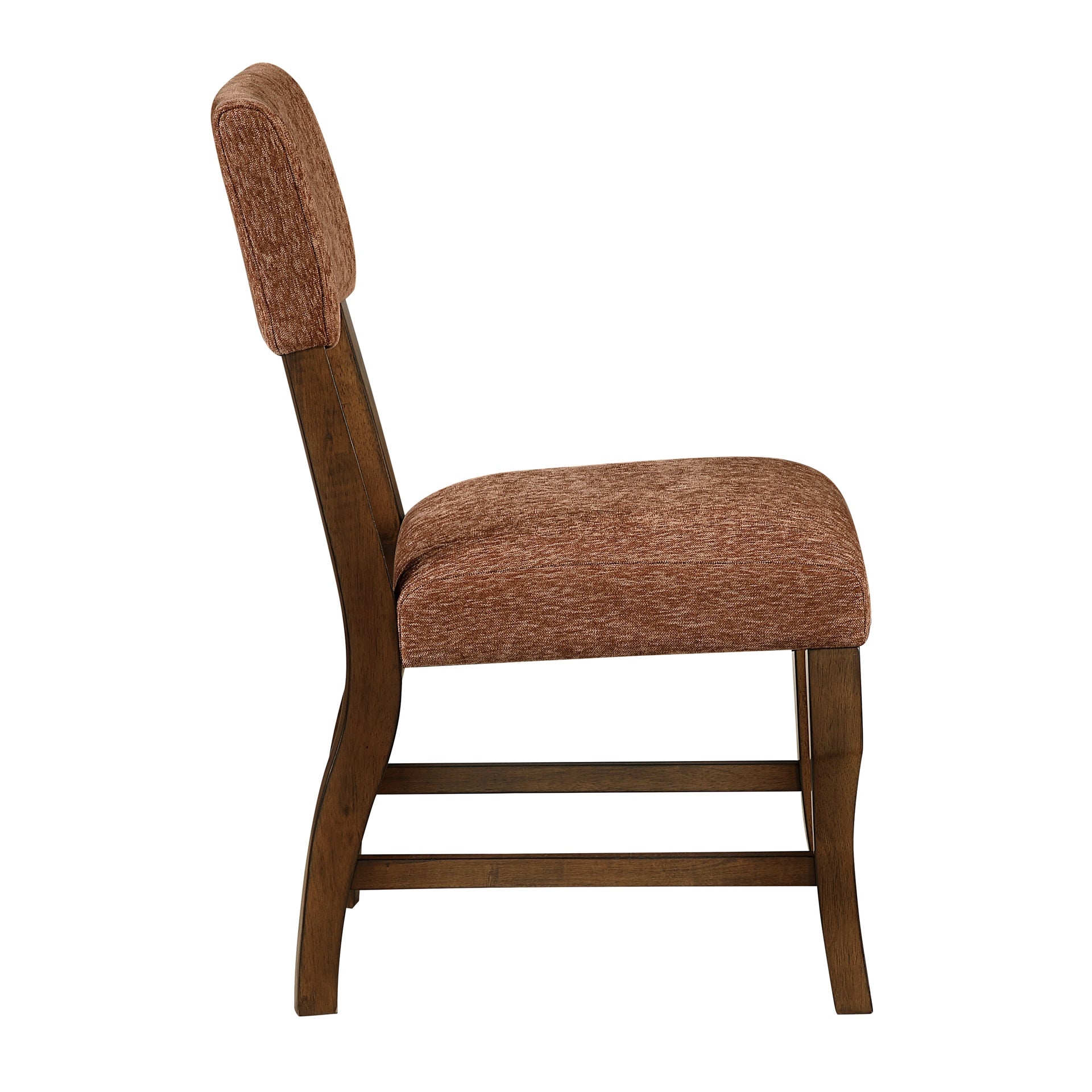 Contemporary Dining Side Chairs Set of 2 Durable Rust Color Chenille Fabric Upholstered Comfort Seat Back Wooden Furniture