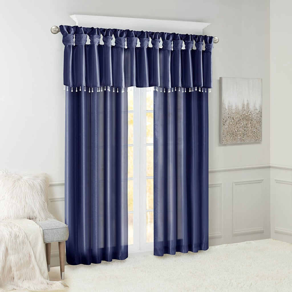 Twist Tab Lined Window Curtain Panel Navy 50x84"