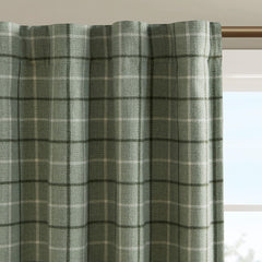 Plaid Rod Pocket and Back Tab Curtain Panel with Fleece Lining Green 50x95"