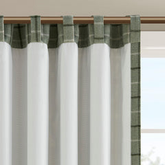 Plaid Rod Pocket and Back Tab Curtain Panel with Fleece Lining Green 50x95"