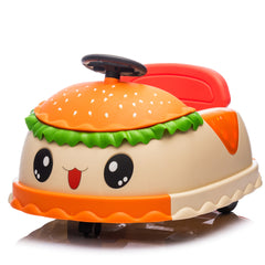 12V Kids Ride On Electric Bumper Car W/Parents Control,Cute&Realistic Hamburger Design,360 Degree Rotation,Storing Space,Bluetooth,Music,USB,Silent wheel,LED Lights,Power Display,Anti-rollover For 2-5