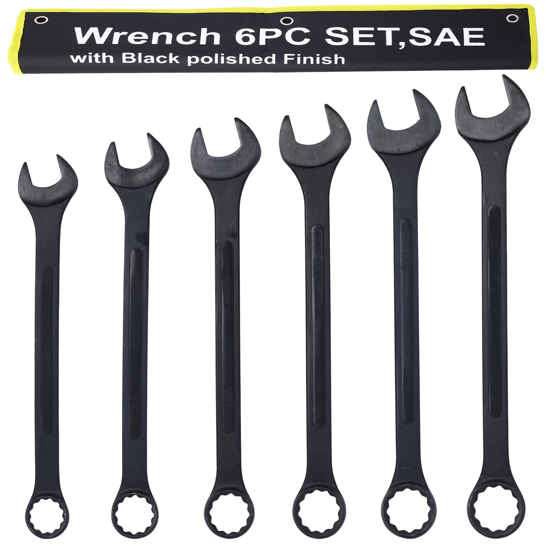 Jumbo Combination Wrench Set extra large, SAE, 6-piece,  1-3/8'' to 2'',Black Oxide, with Pouch