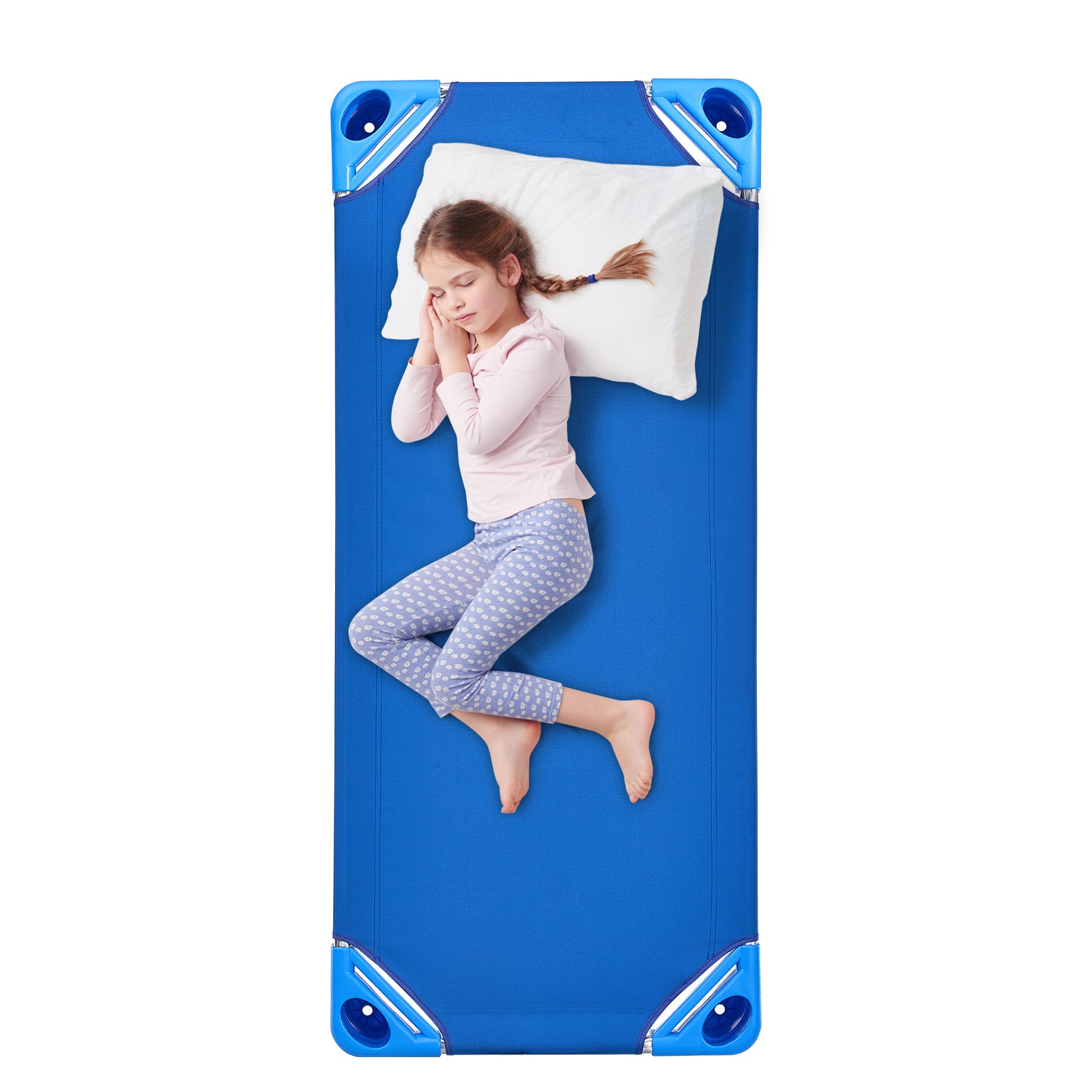 Stackable Kiddie Cot, Pack of 6, Portable Toddler Nap Cots, Standard Size 52" L x 23" W Daycare Cots for Kids, Preschool Classroom Daycare Beds for Sleeping, Resting, Naptime, Blue