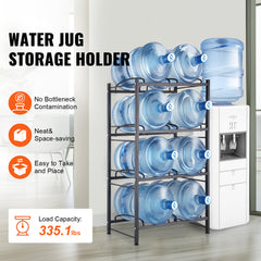 4 Tiers Water Jug Holder Double Row Water Bottle Rack for 8 Bottles Black
